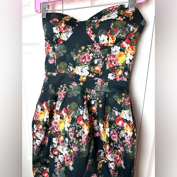 ASOS Petite Strapless Corset Floral Dress Tulle Mesh Skirt Sweetheart Padded - Picture 4 of 15